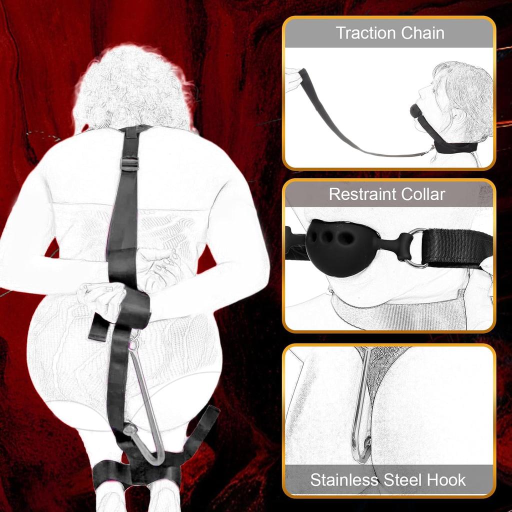 Bondage Restraints BDSM Sex Toys - Restraints Kit Neck To Wrist, Adjustable Handcuffs Ball Gag & Sex Collar with Chain for SM Bedroom Bondage