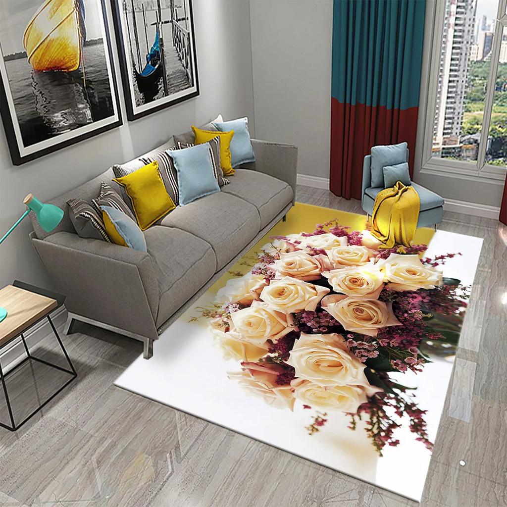 Colorful Rose Carpet Romantic Flower Mat Area Rugs Home Decor for Bathroom Entrance Non-Slip Floor Mat Living Room Bedroom Rugs