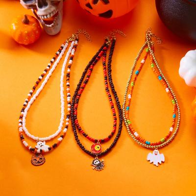 Zábavná dívka Kreativní náhrdelník Set přívěsků Duch Kočka Klíční kost Řetízek Halloweenská párty Ozdoba