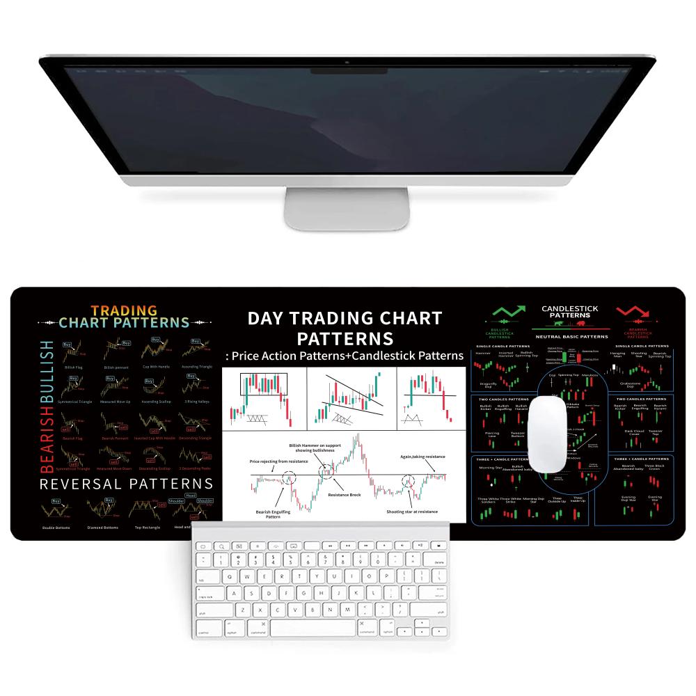 X Stock Market Trader XL Mouse Pad Candlestick Pattern Chart Keyboard Mousepad Investor Desk Mat Stitched Edge Rubber Base
