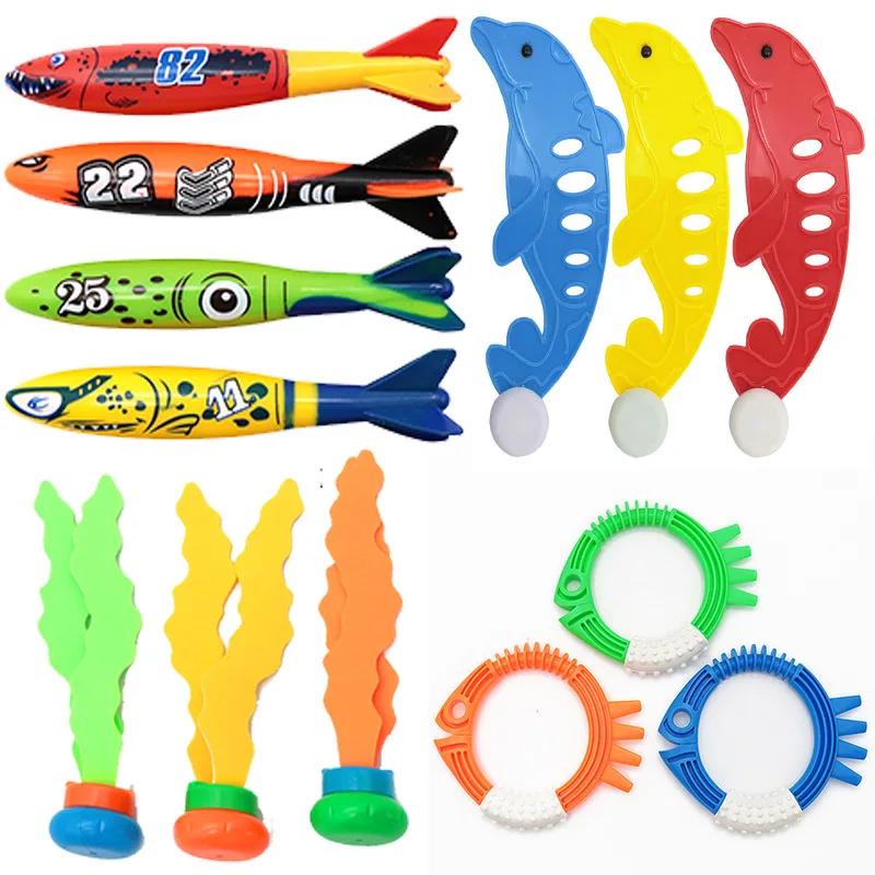 Children's Diving Toys Set Summertime Swimming Pool Treasure Hunt Diving Toy Torpedo Fish Plants Dolphin Buoy Water Toys Gifts