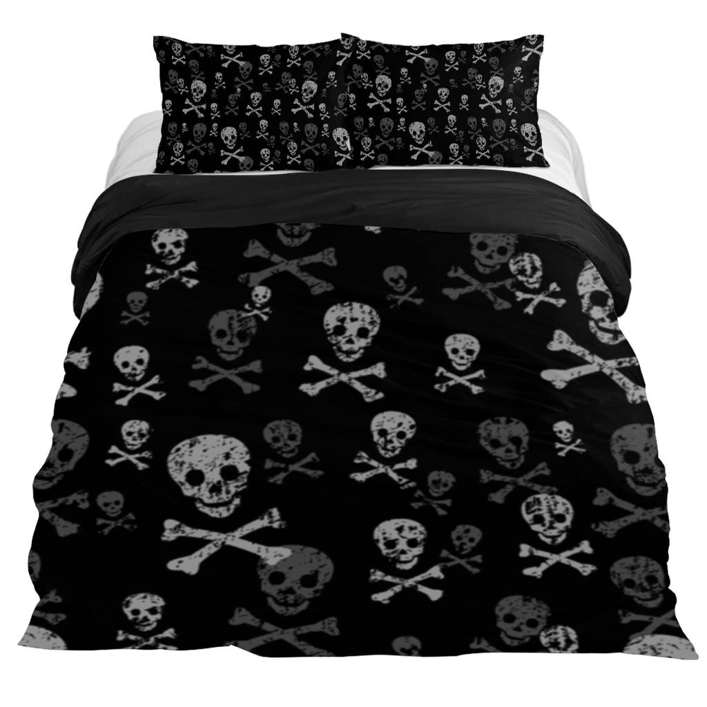 Lucifer Morningstar Set Copripiumino Satanico Set Biancheria da Letto Satanica Dimensioni Matrimoniali Queen Size, Copripiumino Trapuntato Gotico con Teschio