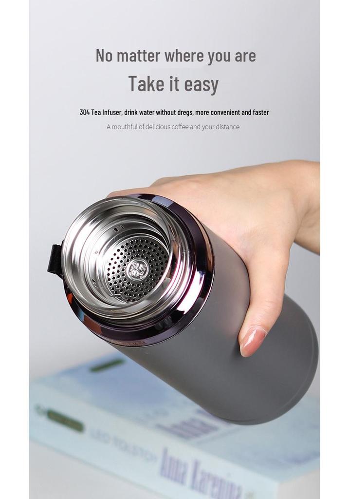 High-End Large Capacity Stainless Steel Thermos with Tea Infuser - Elegant Office Water Cup