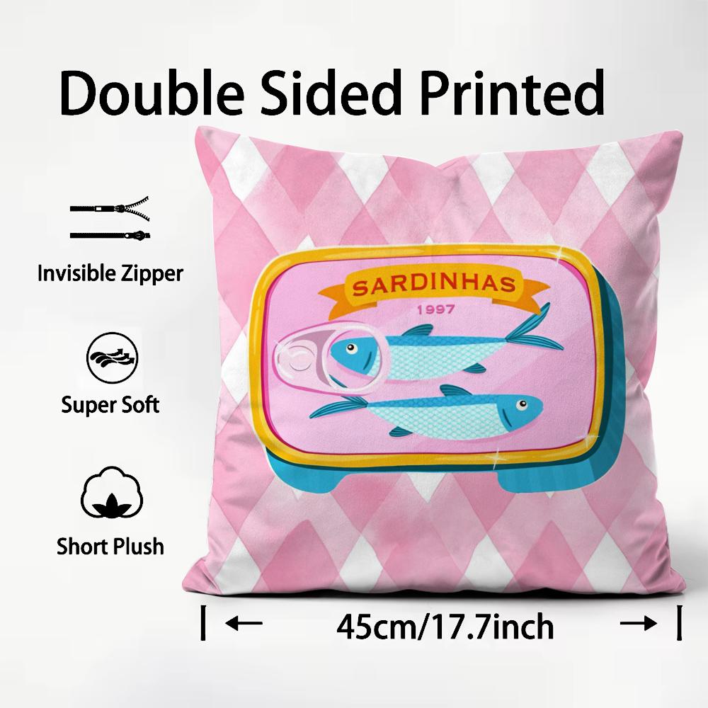 Cute Coastal Charm Sardine Cushion Cover Plush Fabric Soft DoubleSided Printed Sofa Warm Winter Home Child Gift Pillow Case