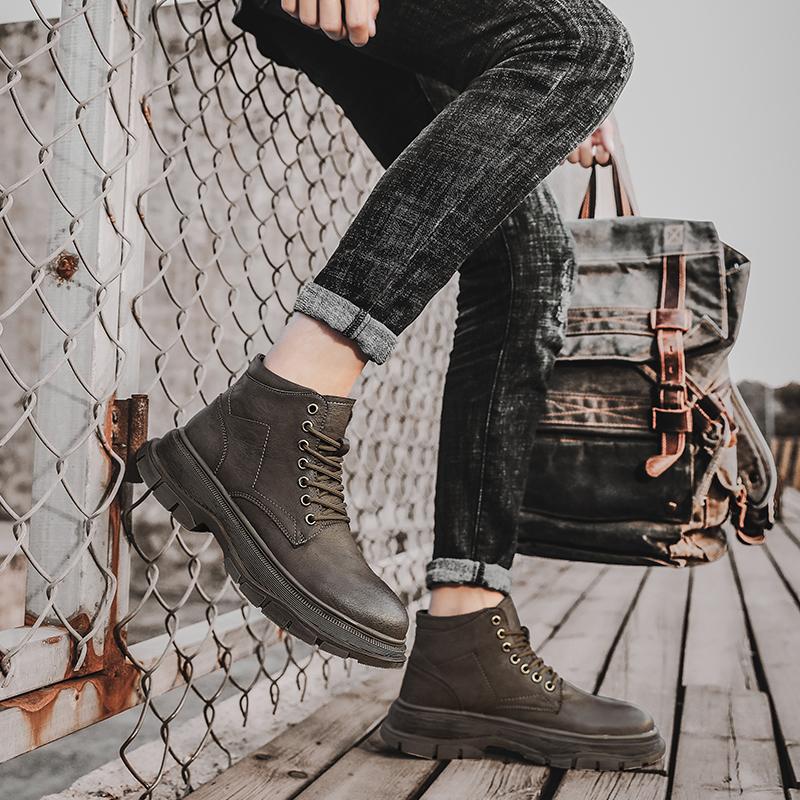 Handmade Men Boots Autumn Vintage Casual Leather Shoes British Ankle Boots Fashion Motorcycle Boots Office Male Comfortable Shoe