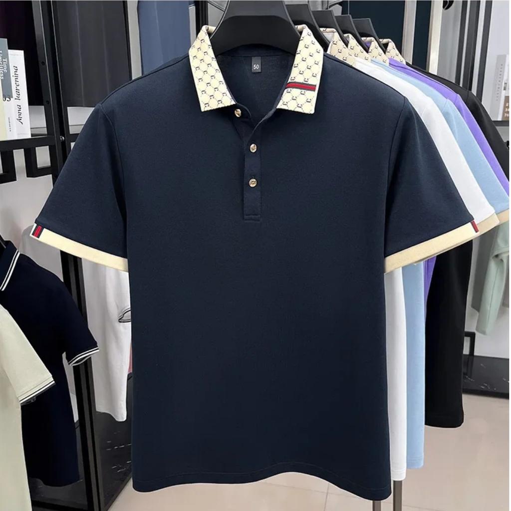 STORN High Quality Men's Short Sleeve Polo Shirt Light Luxury Business Style Comfort Casual Patchwork Neckline Fashion T-shirt