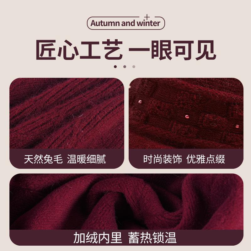Middle aged mother grandma winter hat ladies fleece warm old lady rabbit fur knitted wool hat thickened