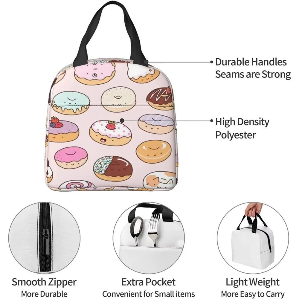 Dezertní koblihová svačinová taška Barevná koblihová chladicí taška Opakovaně použitelná svačinová taška s přední kapsou pro ženy do práce a do školy