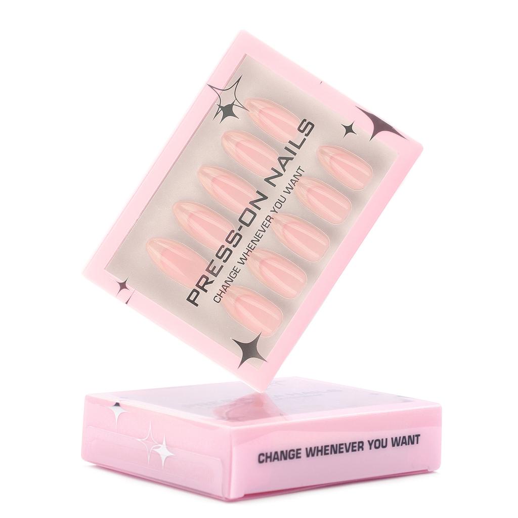 30 short almond nails in Europe, America and other regions, wearing nail pads, simple French beige high-end wearing nail pads.