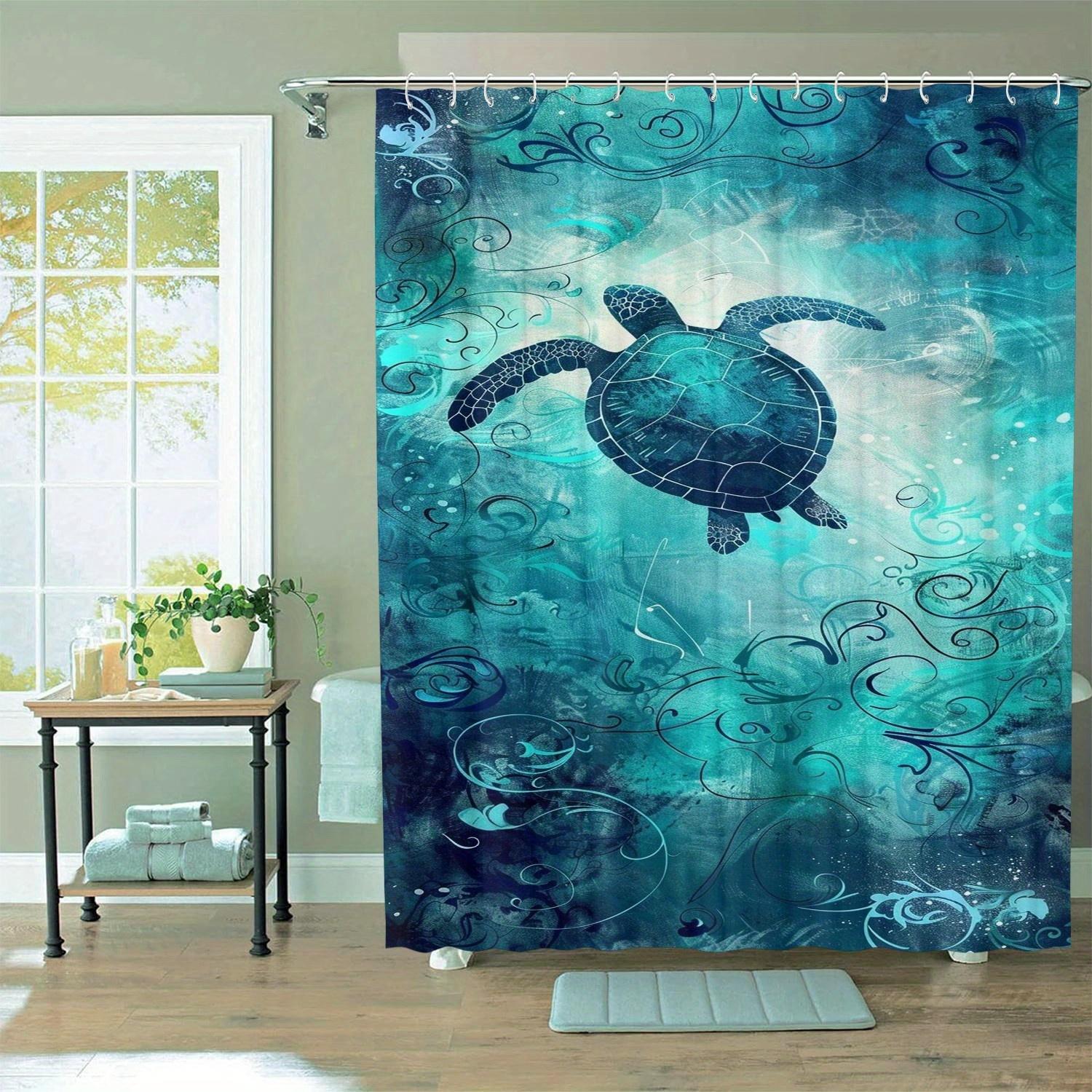 

Waterproof Non-Woven Shower Curtain with Sea Turtle Pattern, Artistic Ocean Theme Bathroom Decor, with Hooks, Machine Washable 90X180cm