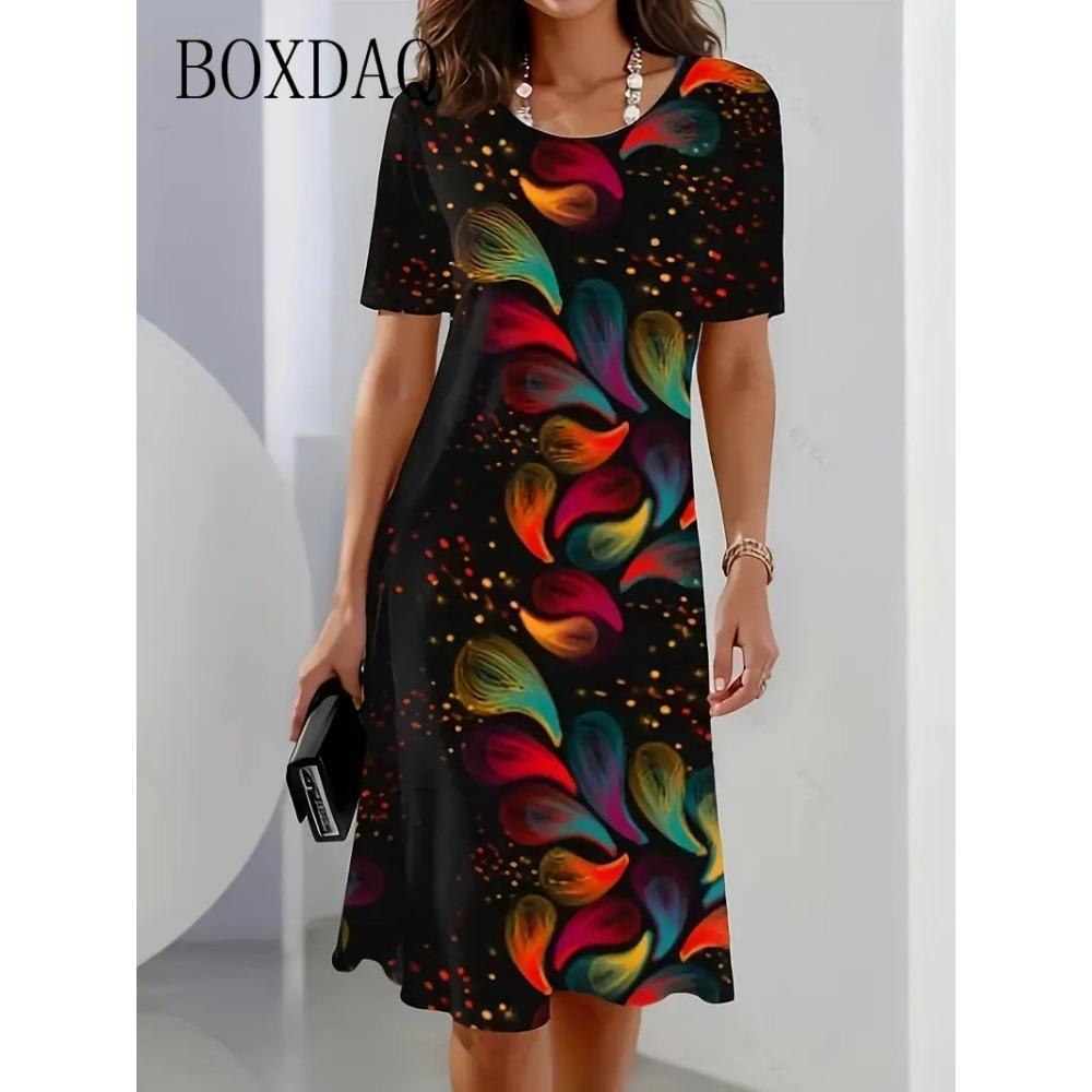 Fashion Elegant Women Dress Plus Size 8XL 9XL Short Sleeve O-Neck Casual Vacation Party Dress Big Size Floral Print A-Line Dress