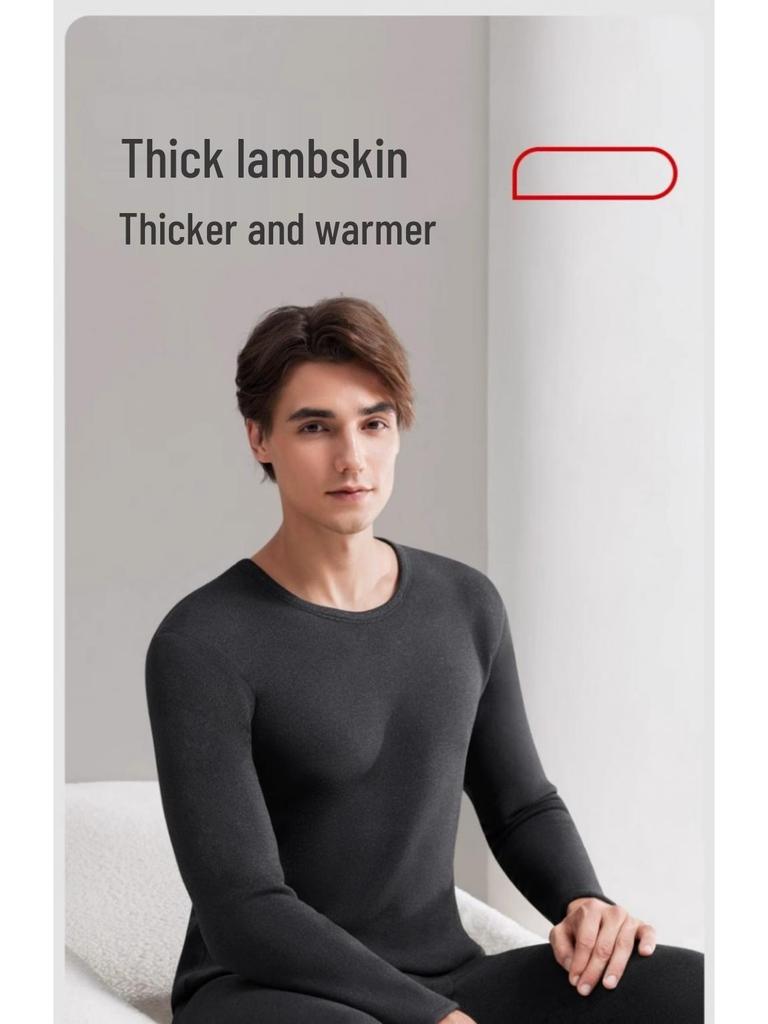 Men's Thick Lambswool Thermal Underwear Set - Velvet-Enhanced for Cold Protection, Heat Retention, and Autumn/Winter Comfort