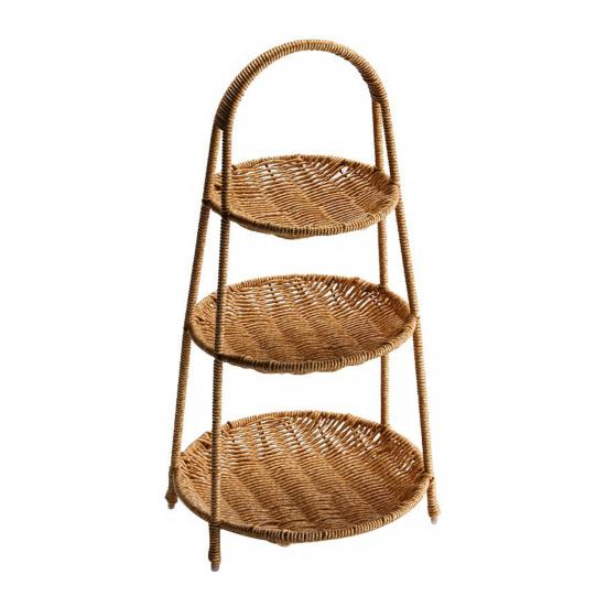 Yousheng Rattan Serving Stand Multi-Layer Serving Tray for Cookies Cupcakes Brownies Pastries Vegetables Durable Plastic Elegant Home Decor Snack