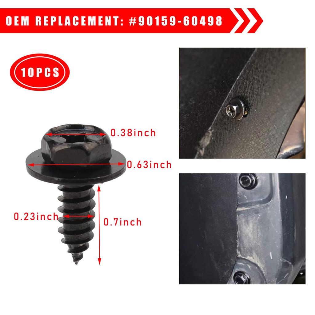 Dickno 10pcs Car Fender Liner Screw Bolts Auto Bumper Mud Flaps Wheel Well Screw