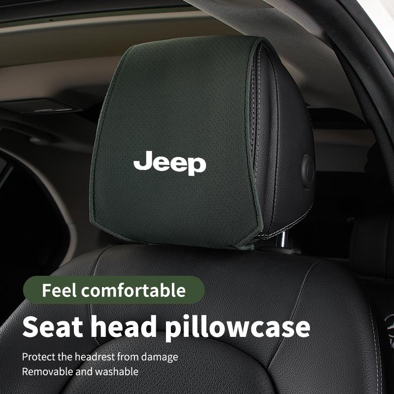 Car Logo Headrest Cover Leather Storage Neck Pillow Case Accessories For Jeep Renegade Compass Grand-Cherokee Wrangler-JK ALW1