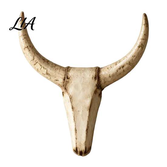 Decorative Shelf Accents Longhorn Bull Wall Sculpture, Rustic Farmhouse Animal Figurine, Distressed Decoration, Office Desk Ornament