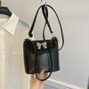 2025 new summer small fresh bucket bag Mori girl shoulder messenger bag solid color bow armpit bag