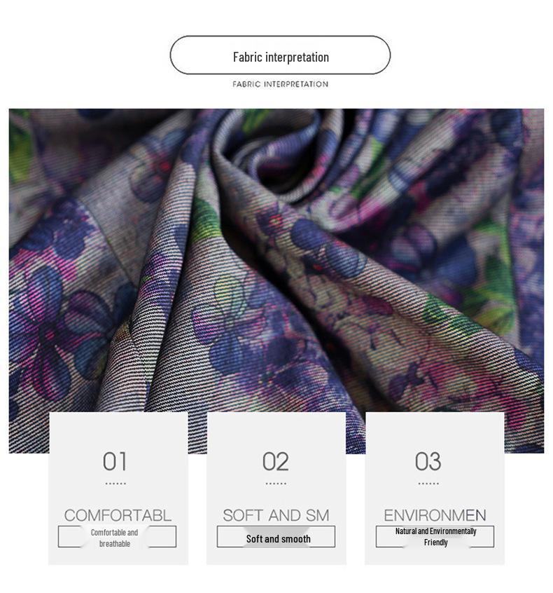 2026 Spring Retro Print Long Sleeve Knee-Length Dress for Middle-Aged and Elderly Moms - Stylish and Elegant Skirt