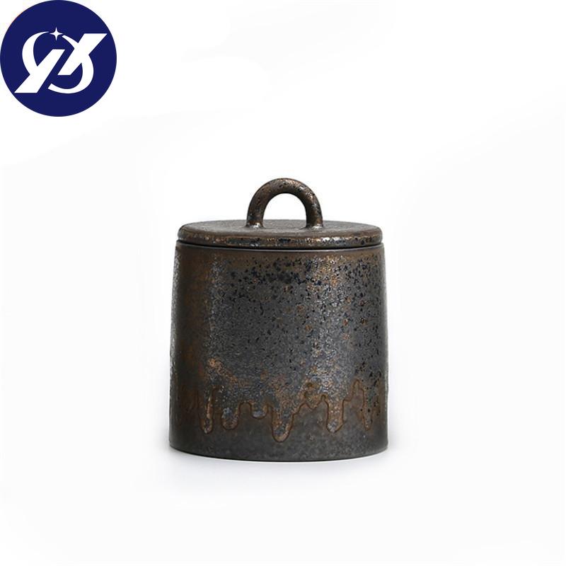 Caddy de té sellado de cerámica japonesa, cerámica gruesa, tarro de especias Vintage grande, contenedor de alimentos