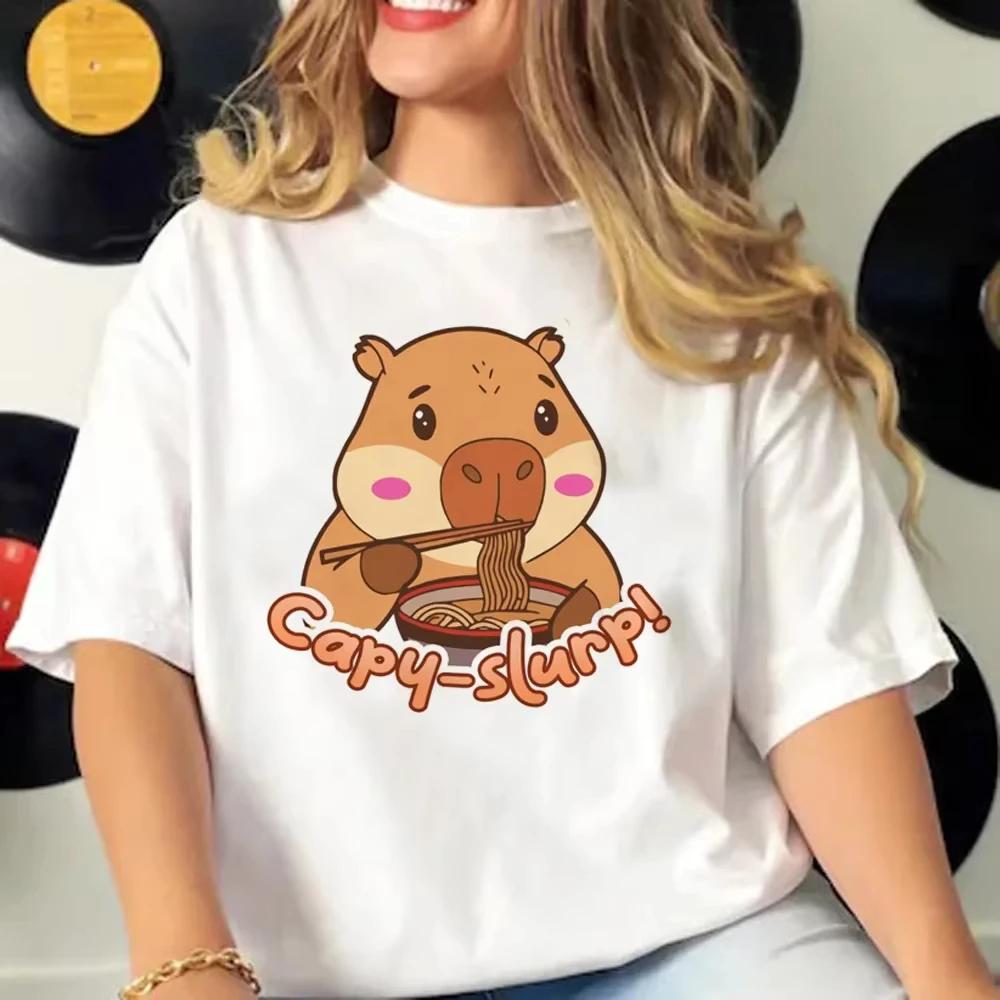 2025 SUMMER Capybara 2D T-shirts Women Manga Graphic Tee Harajuku Top Female Japanese Manga Designer Clothing breathable