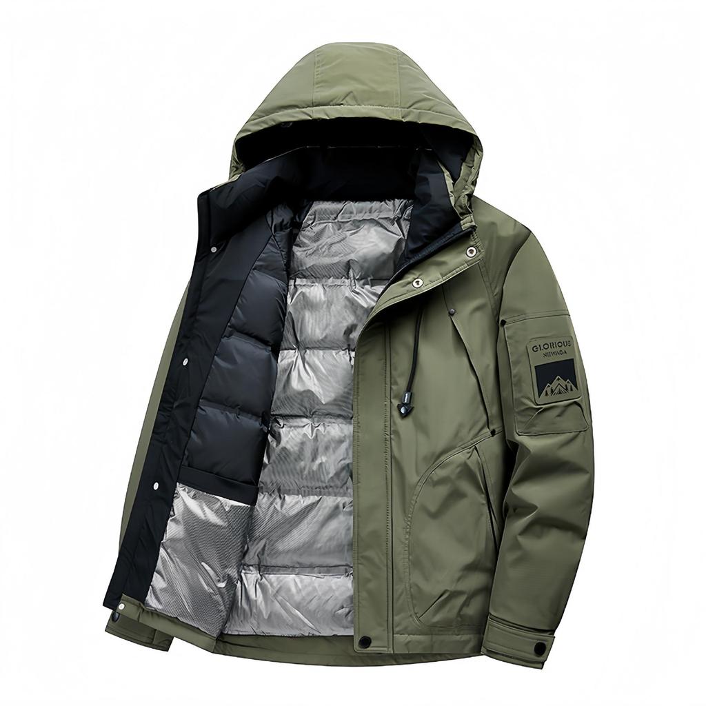 Men's White Duck Down Winter Jacket - Hooded, Windproof, Warm, Thickened, Couple Style