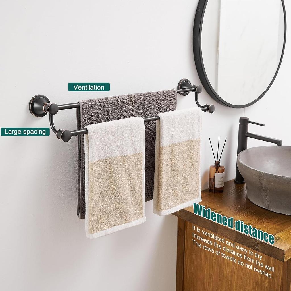 Hoimpro Adjustable Retractable 15-27 Inches Stainless Steel Bathroom Towel Bar, Bathroom Accessories Bath Hotel Double Towel Bar Rod Hanger Wall