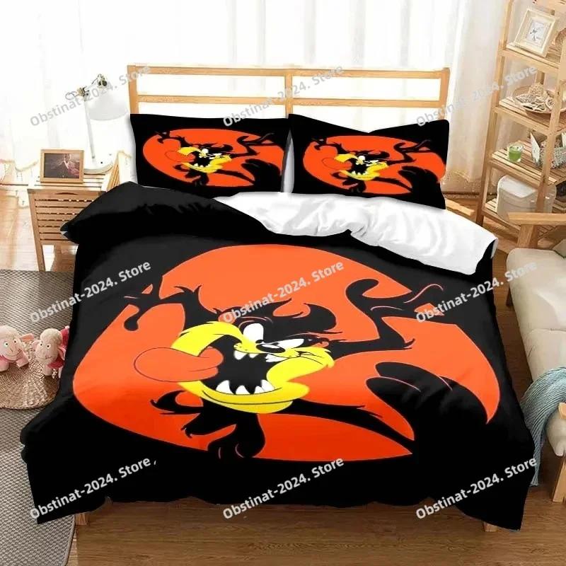 Set di biancheria da letto con stampa 3D del diavolo della Tasmania, completo di federa e copripiumino, morbido, per letto singolo, matrimoniale, queen size e super king size.