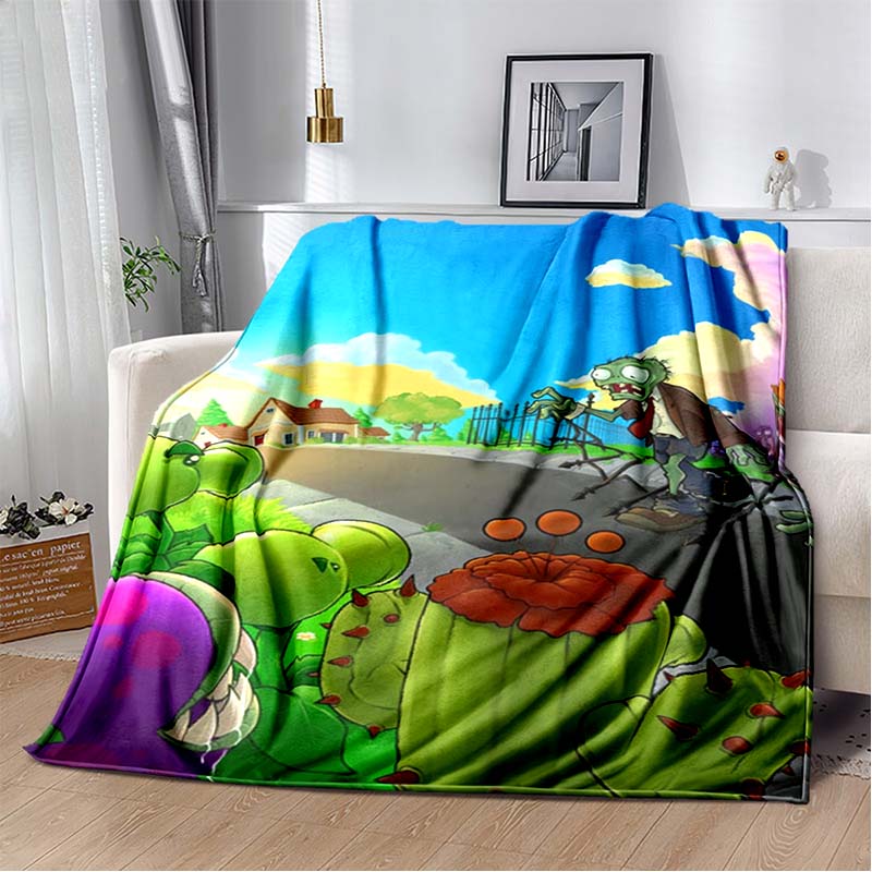 Coperta in Flanella Stampa P-Plants Vs Z-Zombi Morbida Calda Plaid Leggera Accogliente Coperta per Camera da Letto Divano Viaggio Casa Decorazione Festiva Regalo