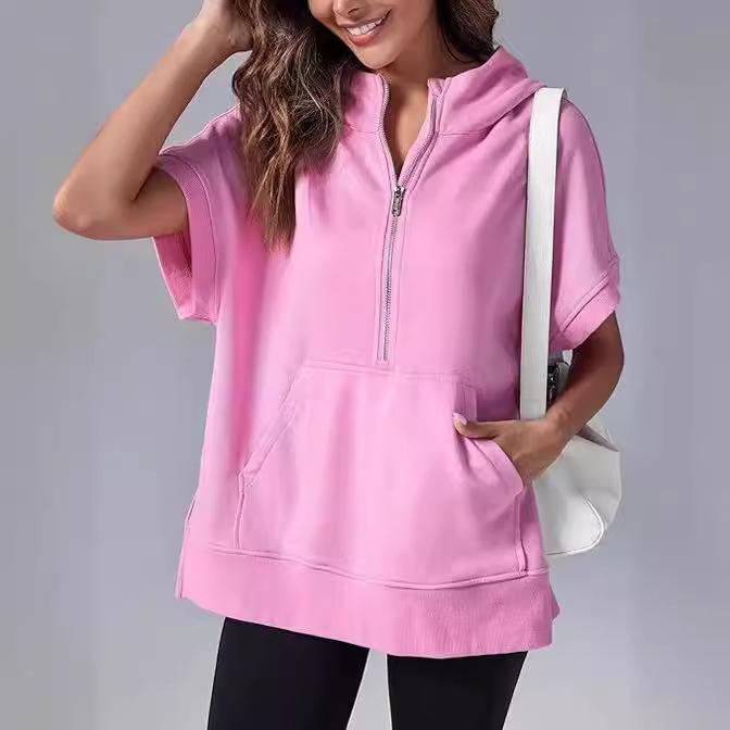 

Short Sleeves Pullover Stylish Summer Women s Half Zipper Hoodie