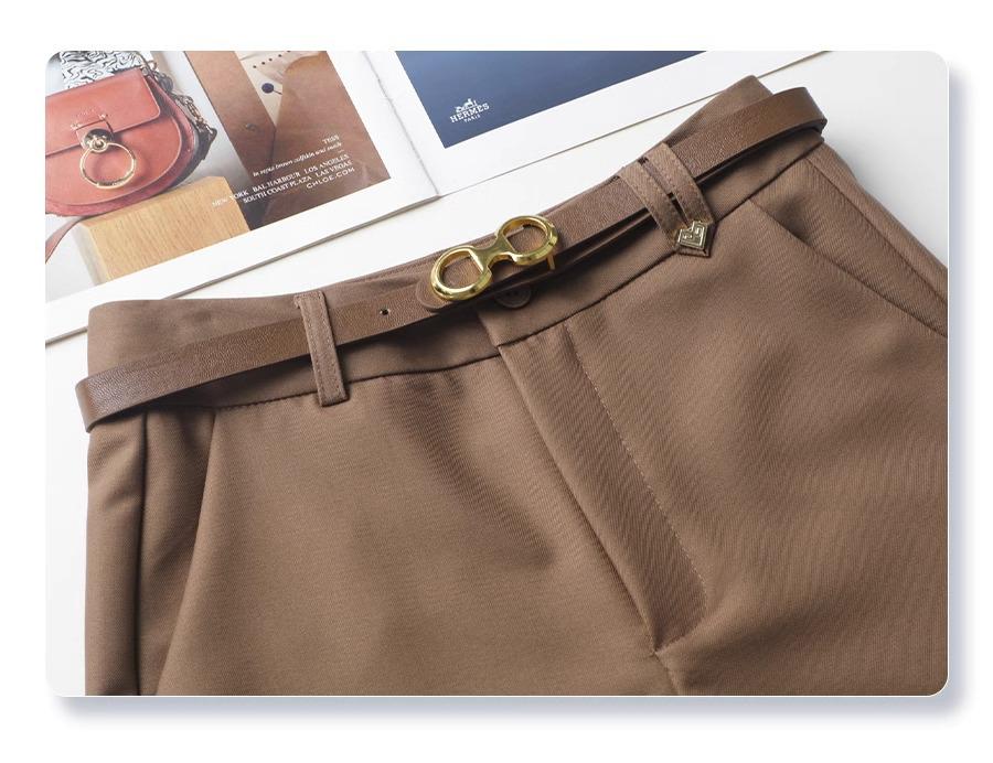 Dámské khaki šortky s vysokým pasem a širokými nohavicemi - Zeštíhlující střih do A, Perfektní na jaro a podzim 2024