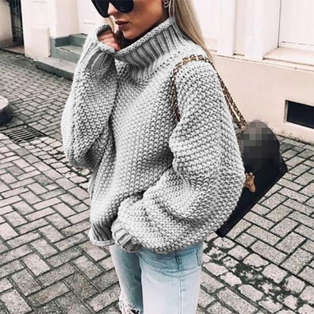 Autumn and Winter Sweater Women's New Style Curled High Collar Batwing Sleeve Knitted Sweater