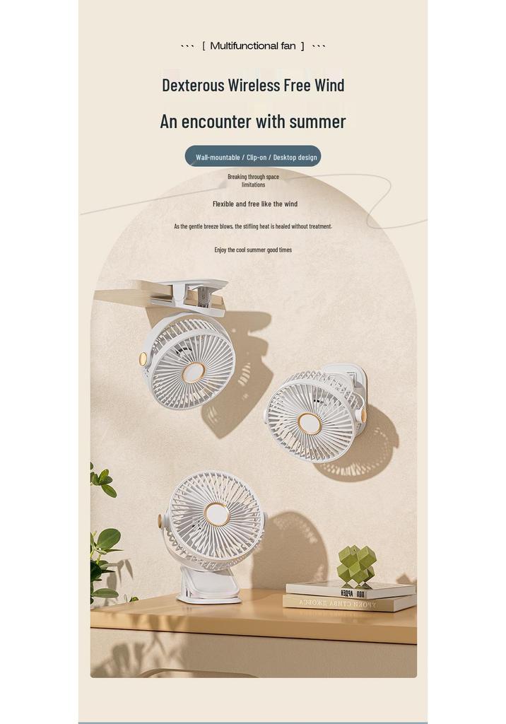 Dual-Use Ultra-Quiet USB Fan: Portable Clip-On for Dorm or Office, Rechargeable and Plug-In