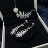 Temperament O-Chain Leaf Rhinestone Necklace Stud Earrings Design Inlaid With Diamond Collarbone Chain Pendant