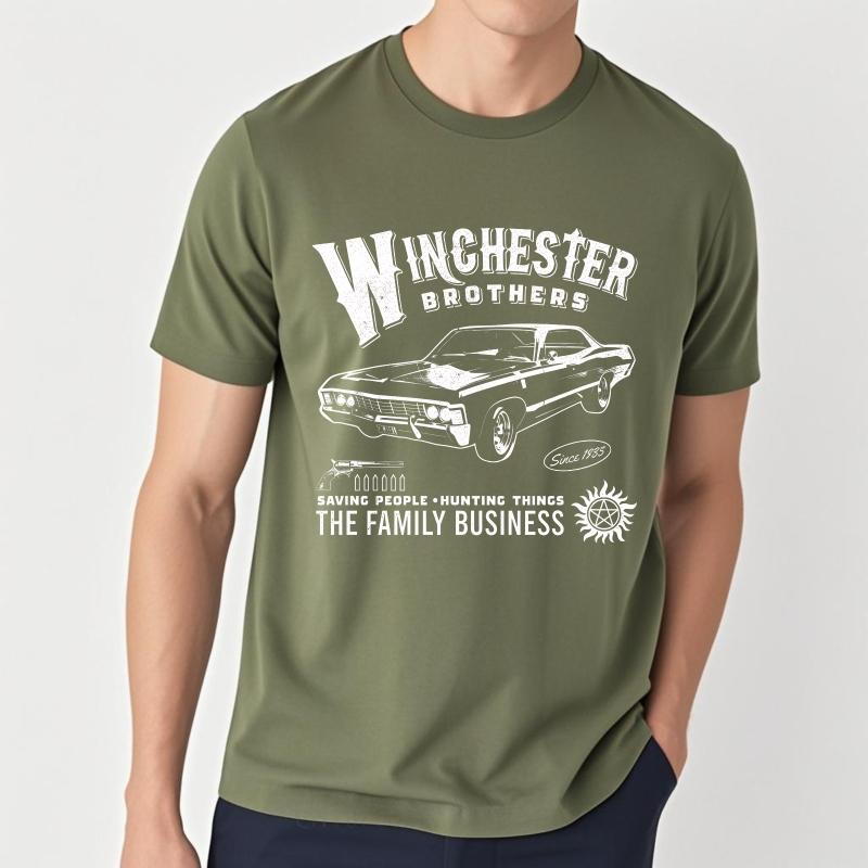 Plus Size Summer For Men T Shirt Winchester Brothers Car Hunting Saving People Family Business Short Sleeve Breathable Crew