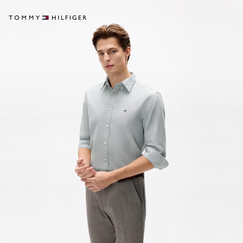 Tommy Hilfiger Jaqueta Camisa Masculina de Algodão Puro Oxford de Manga Longa