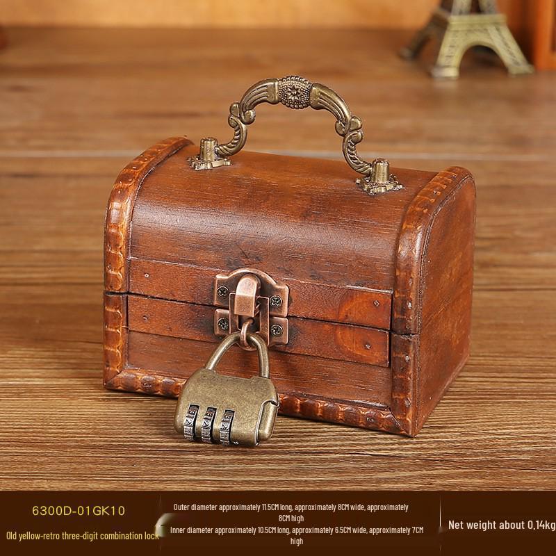 Vintage Gray Distressed Wooden Box with Combination Lock for Jewelry and Document Storage