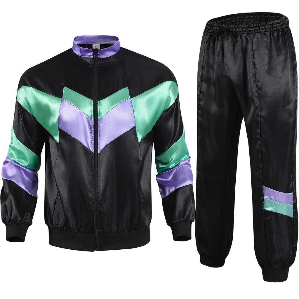 Tuta Disco Anni '90 2pz Abbigliamento Jogging Stile Retro Tema Carnevale Tuta Party Giacca e Pantaloni Live Cosplay costumi cosplay