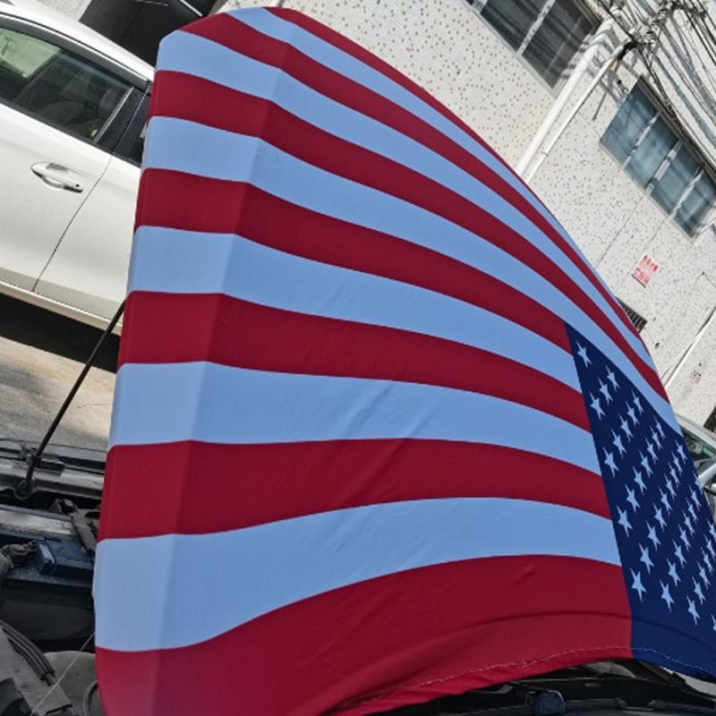 Patriotic American Flag Engine Hood Cover Elastic Polyester Hood Protector With Secure Clip For Auto Decor