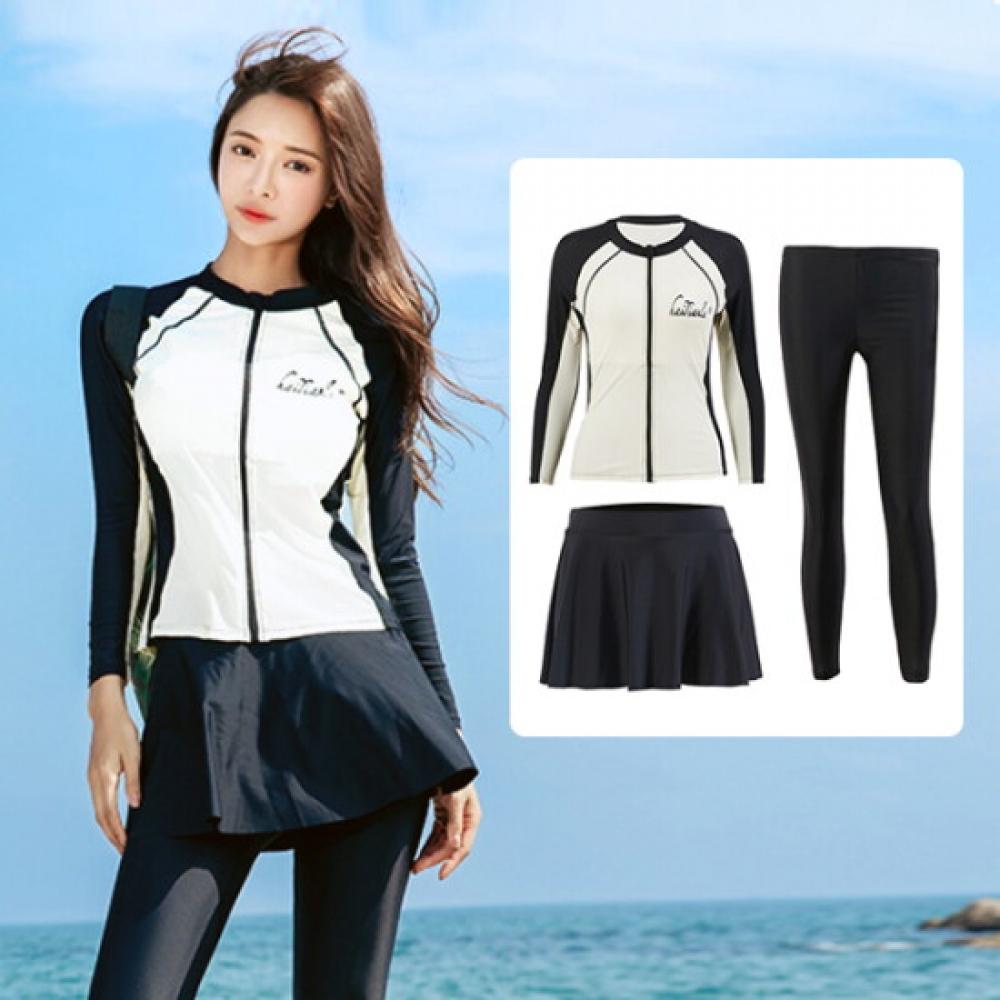 Fruitry WoMen Rash Guard Dress Set Skirt Zip Up M 2xl
