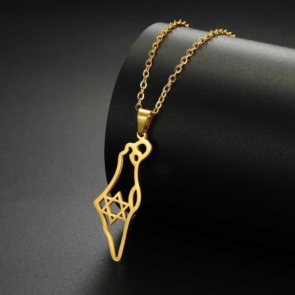 Lemegeton Hollow Out Je Israel Hexagram Map Pendant Necklace Stainless Steel Pendant Necklace Men's and Women's Jewelry Gift