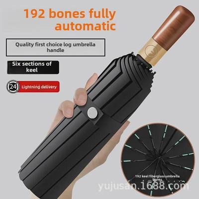 72-Bone Automatic Men's Umbrella: Solid Wood Grain, UV Protection, Custom Logo