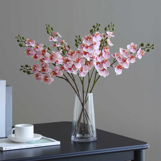 Artificial Moth Orchids 2 Fork Realistic Fake Silk Flower Wedding Party Home Office Table Centerpiece Faux Phalaenopsis Floral Branch Decoration