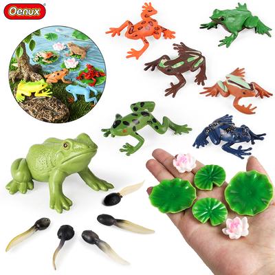 Oenux Teich See Tiere Frosch Modell Simulation Lotusblatt Kaulquappe Actionfiguren PVC Miniatur Niedlich Lernspielzeug Kindergeschenk