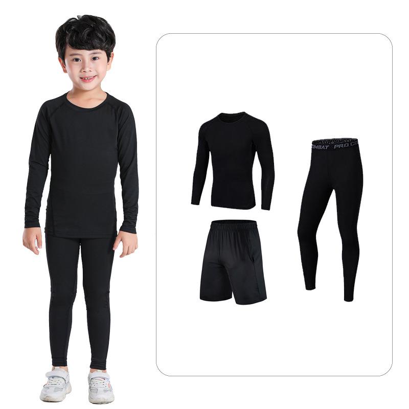 Kids' Summer Sports Compression Set: Quick-Dry Basketball & Football Training Suit, Breathable Fitness Wear for Morning Runs.