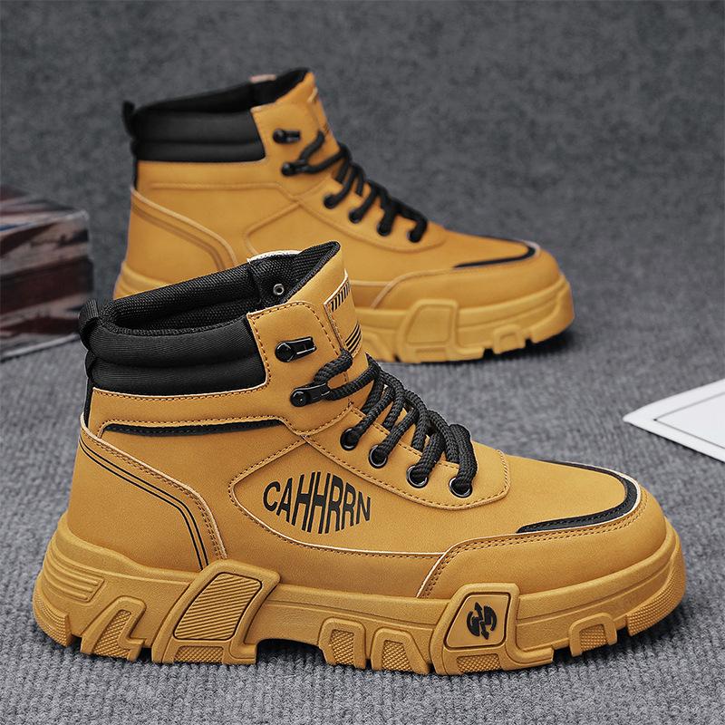 Leather Autumn and Winter New Rhubarb High-top Martin Boots Fashion Trend Outdoor Travel Sports Versatile Height Increase Men's Shoes