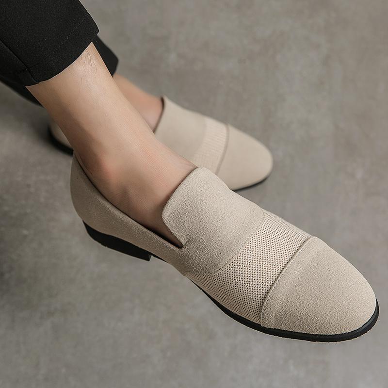 

Мужские туфли с одной педалью, британские кожаные туфли, заостренные матовые туфли, мужские туфли для парикмахеров из кожи, переделанные в меховые шапочки 46 бежевый