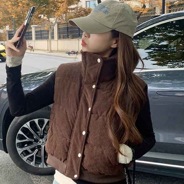Women's Korean Style Corduroy Cotton Vest - Winter 2026 Loose Sleeveless Jacket