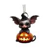 Halloween Decoration Witch Hat Bat Pumpkin Pendant 2D Acrylic Cat Rearview Mirror Charm Festive Atmosphere Enhancer