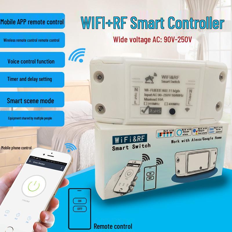 AC220V WiFi & RF 1-Way Remote Control Switch with 433M Remote Single Channel Remote Control Switch