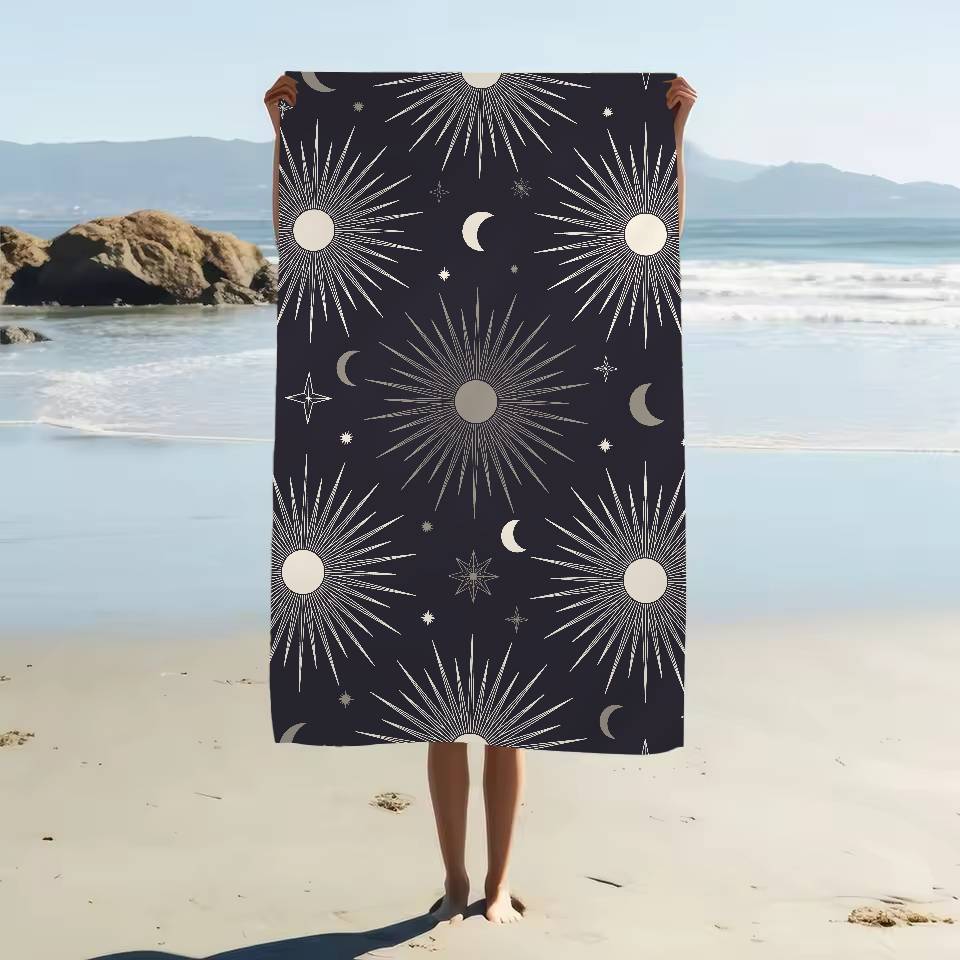 Sun And Moon Prints Anime Beach Swimming Towel Soft Absorbent Washcloth Children's Gifts For Kids Travel Camping Gym